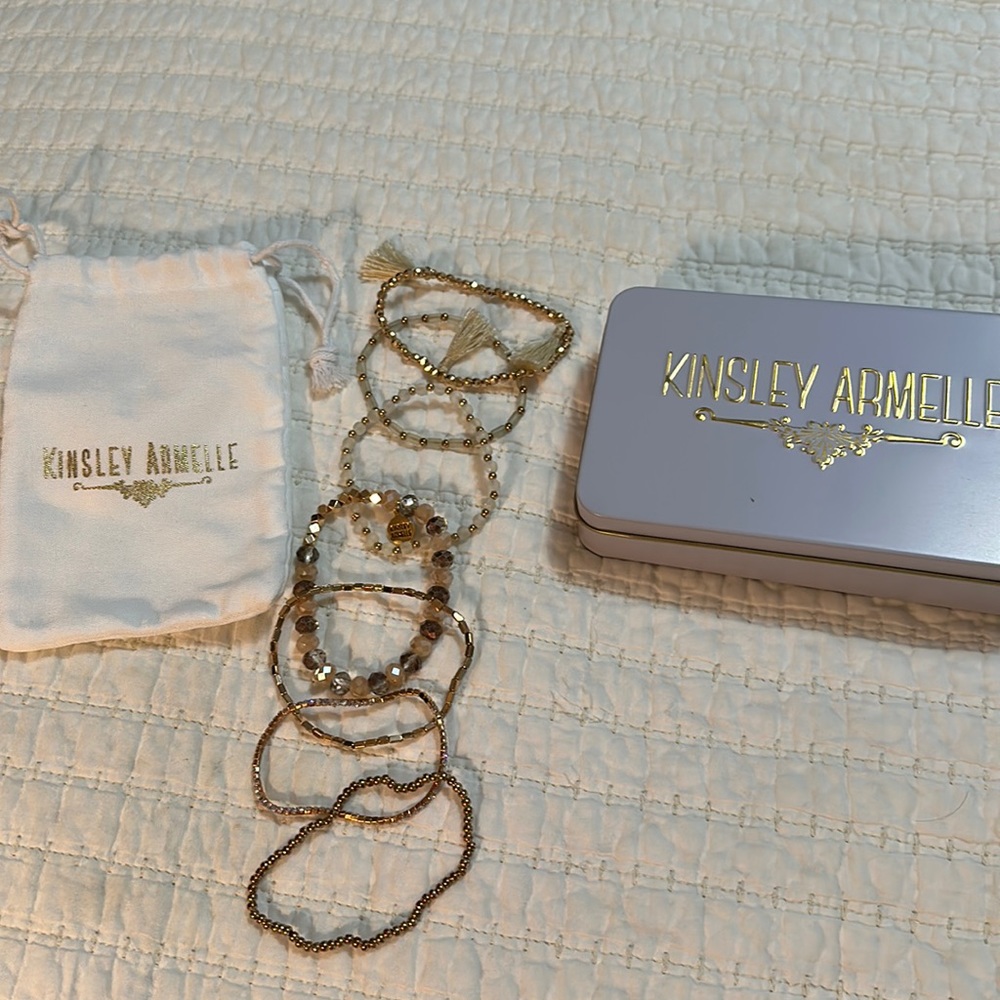 Kinsley Armelle beaded bracelet stack.